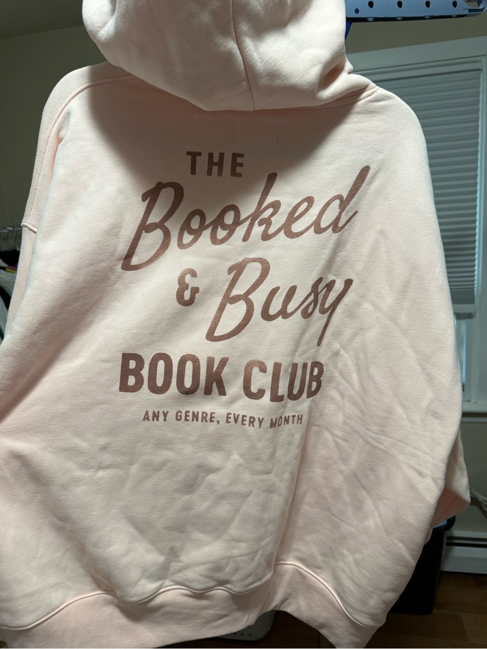 NWT American Eagle Sz XL- The Booked & Busy Book Club Hoodie - Pale Pink - Picture 7 of 9